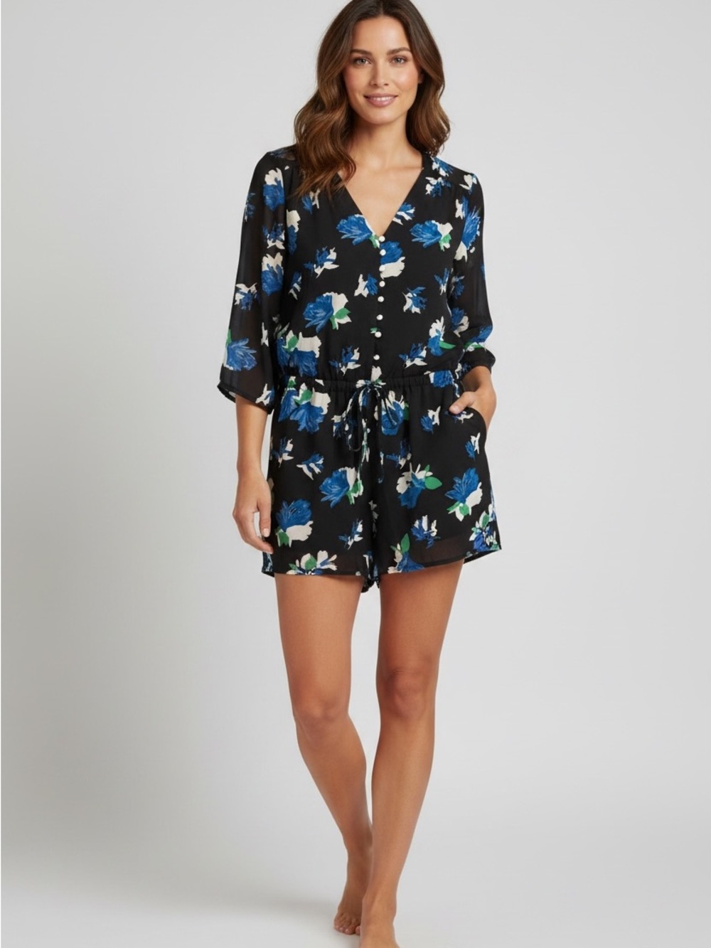 B45 Floral Black and Blue Romper